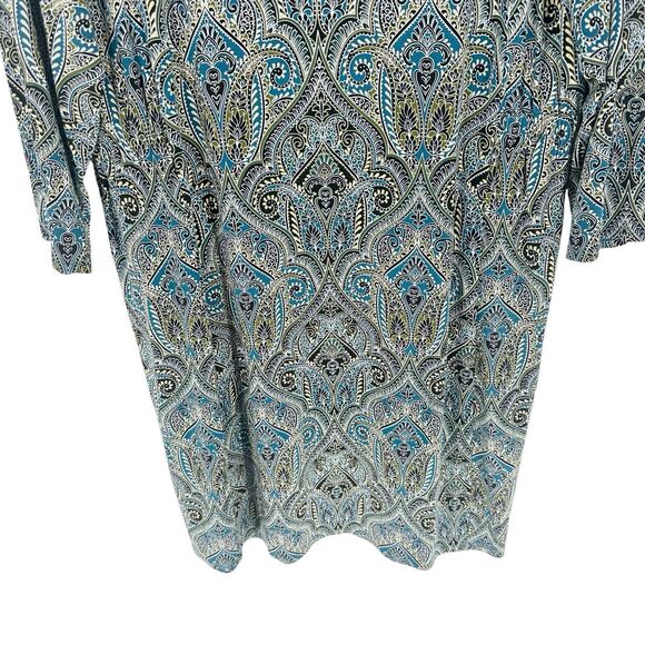 J Jill Wearever Collection Dress Petite Large Blue Paisley Jersey Knit Office - Picture 8 of 13